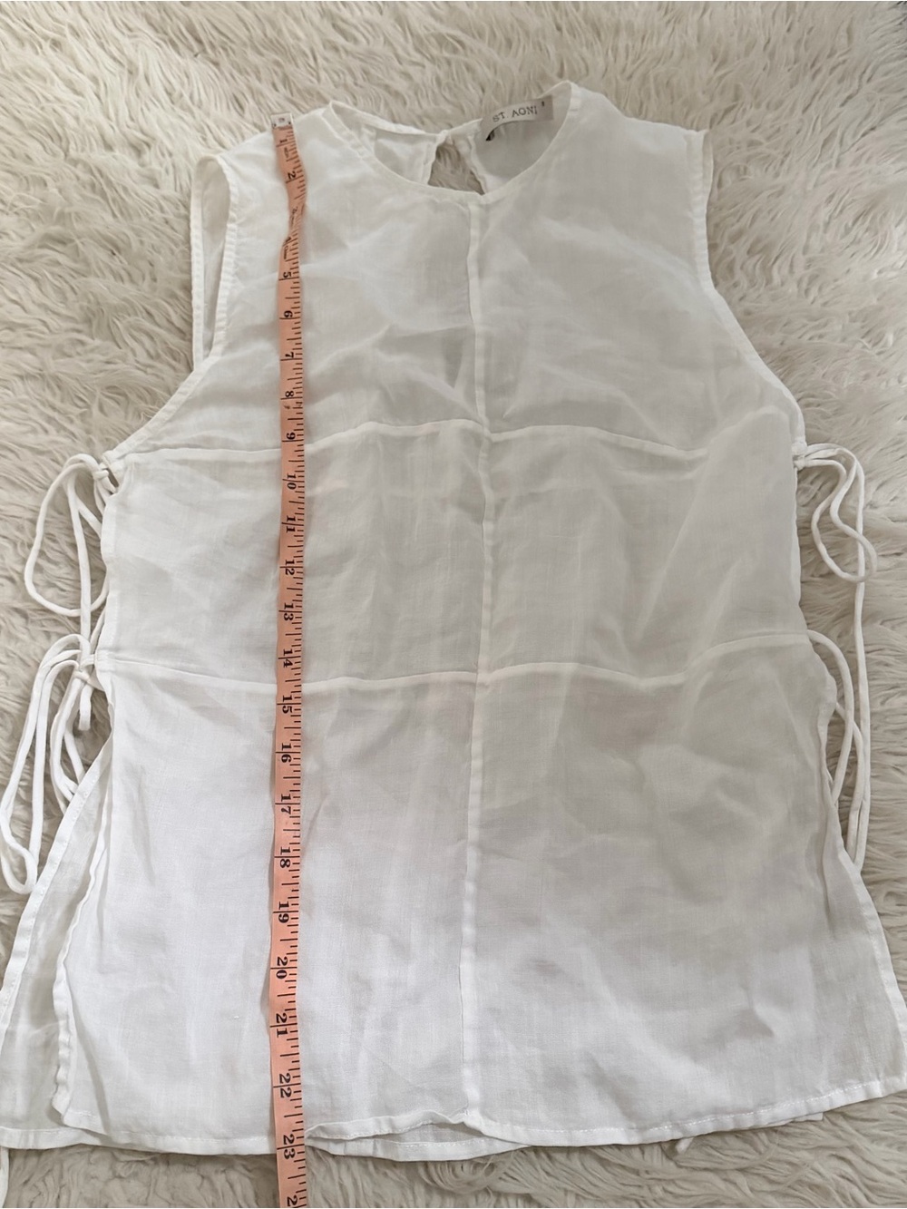 St. Agni White Semi Sheer Patchwork Tie Tank - Salt - Picture 7 of 8